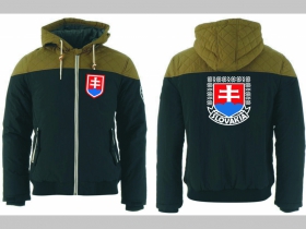 Slovensko - Slovakia zimná pánska bunda zateplená čierno-olivová s kapucňou